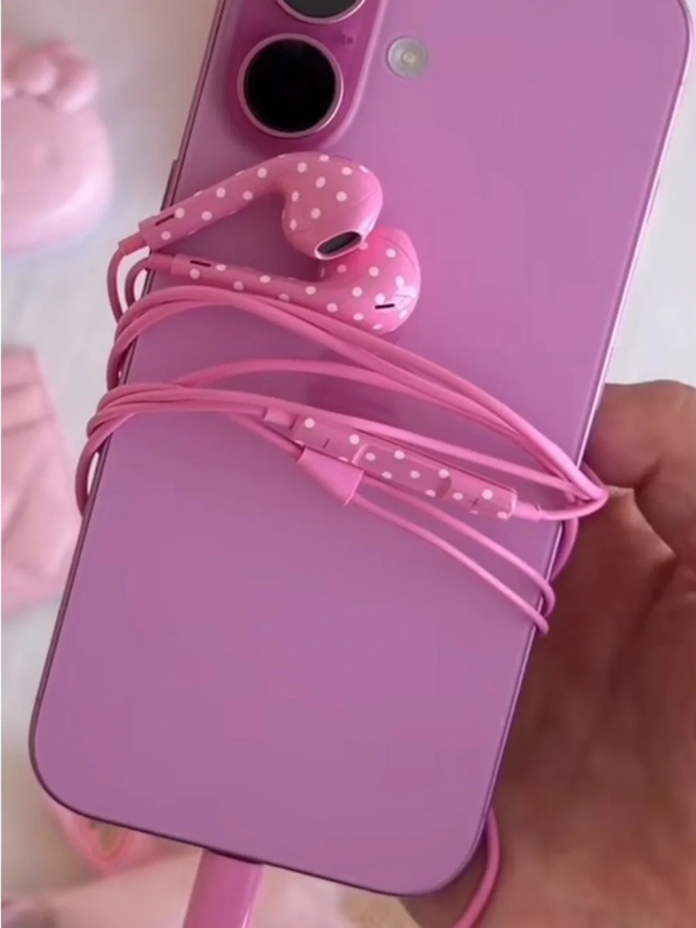 Pink Polka Dot Wired Earphones y2k